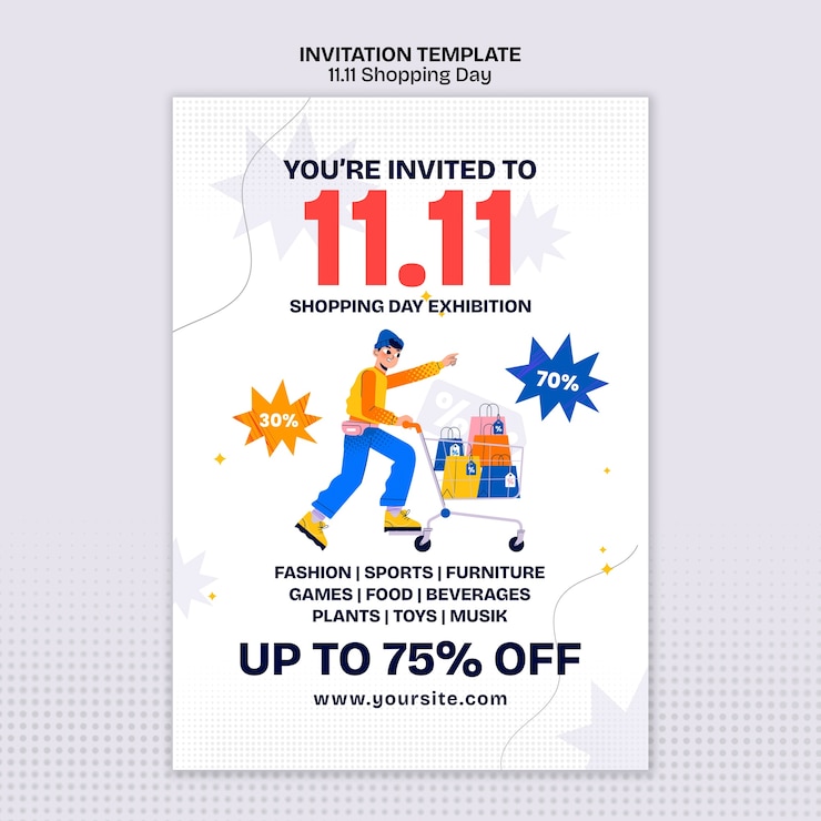 PSD gratuito plantilla de invitación de celebración del día de compras