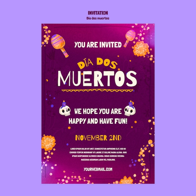 PSD gratuito plantilla de invitación de celebración de dia de muertos