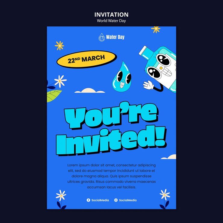 PSD gratuito plantilla de invitación para la celebración del día mundial del agua