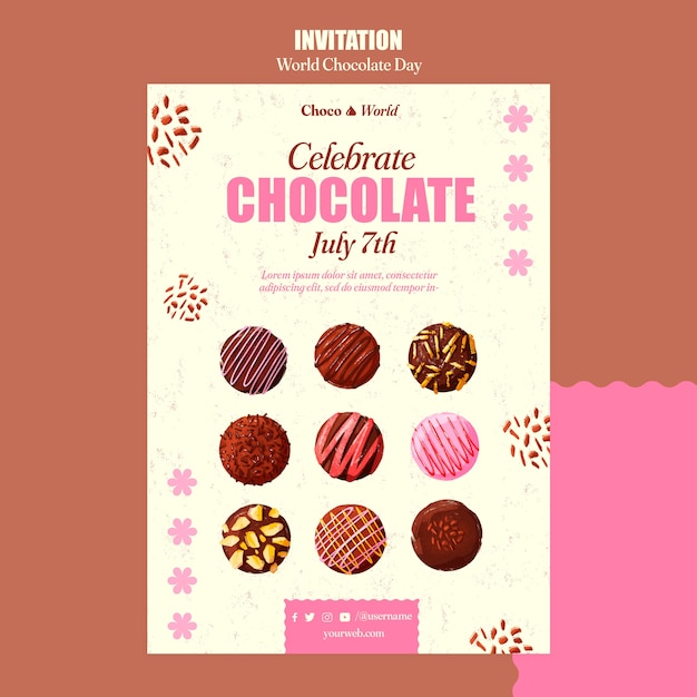 Plantilla de invitación de celebración del día mundial del chocolate