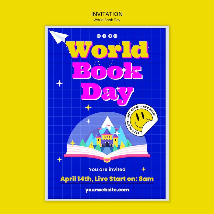 PSD gratuito plantilla de invitación para la celebración del día mundial del libro