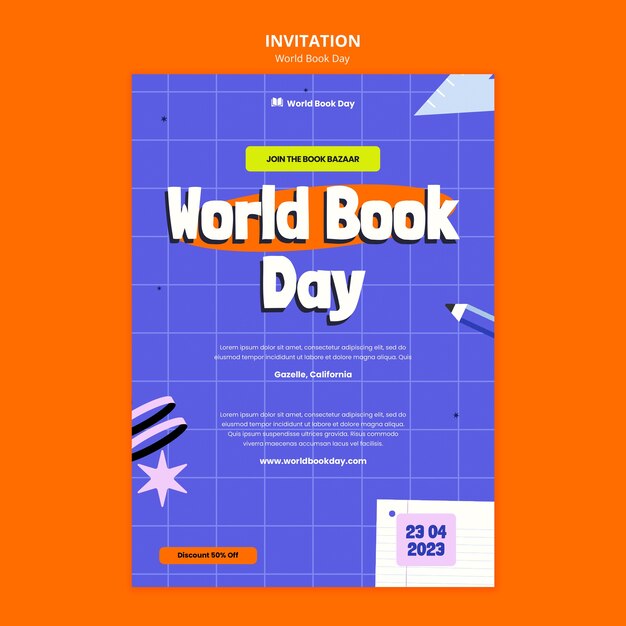 plantilla de invitación para la celebración del Día Mundial del Libro