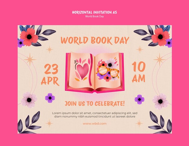Plantilla de invitación para la celebración del día mundial del libro