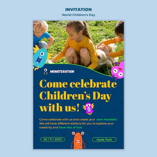 PSD gratuito plantilla de invitación para la celebración del día mundial del niño.