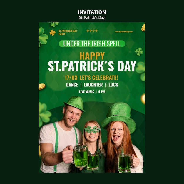 PSD gratuito la plantilla de invitación para la celebración del día de san patricio.