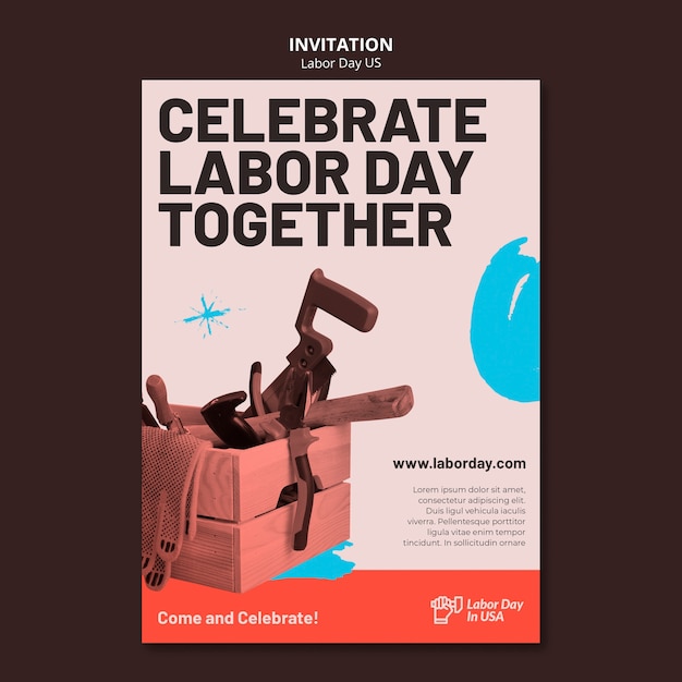 PSD gratuito plantilla de invitación para la celebración del día del trabajo de nosotros