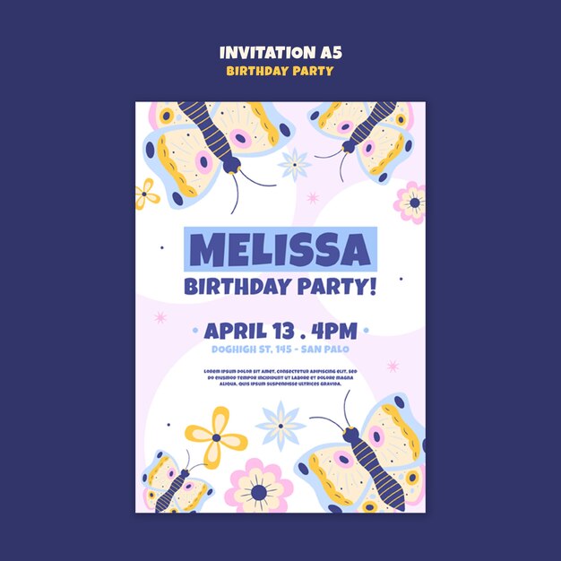 Plantilla de invitación para la celebración de un feliz cumpleaños