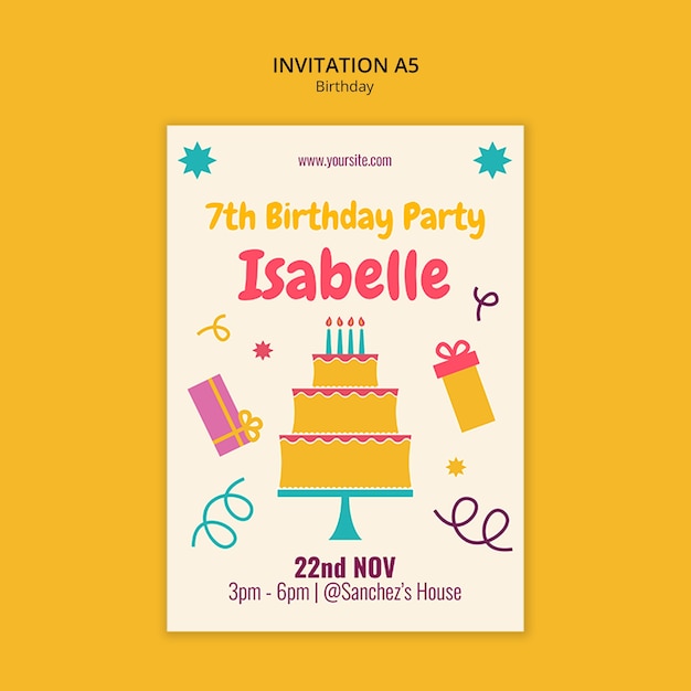 Plantilla de invitación para la celebración de un feliz cumpleaños