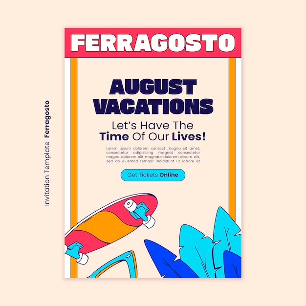 PSD gratuito plantilla de invitación de celebración de ferragosto de diseño plano