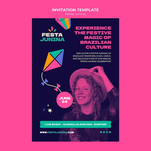 PSD gratuito plantilla de invitación de celebración de festa junina