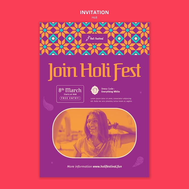 PSD gratuito plantilla de invitación de celebración del festival holi