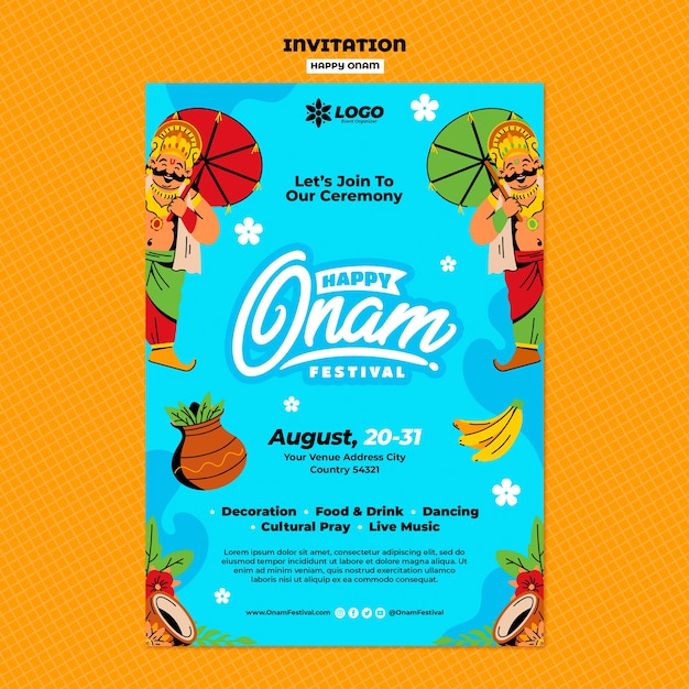 PSD gratuito plantilla de invitación para la celebración del festival onam