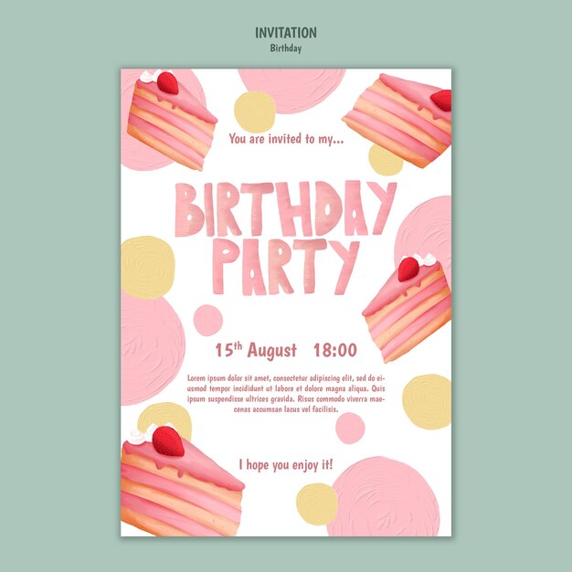 Plantilla de invitación para celebración de fiesta de cumpleaños