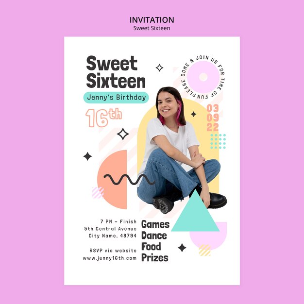 Plantilla de invitación de celebración geométrica dulce 16