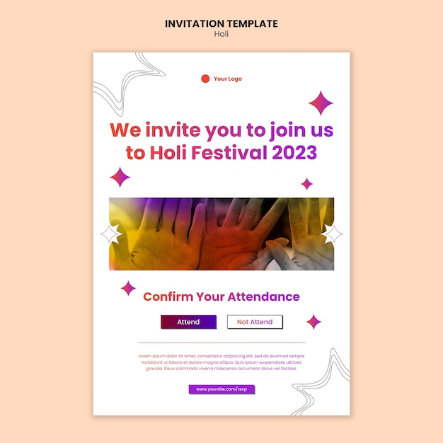 Plantilla de invitación de celebración de gradiente holi