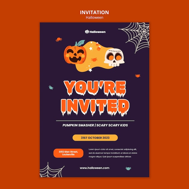 Plantilla de invitación de celebración de halloween de diseño plano