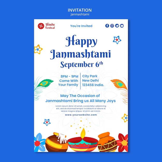 PSD gratuito plantilla de invitación para la celebración de janmashtami