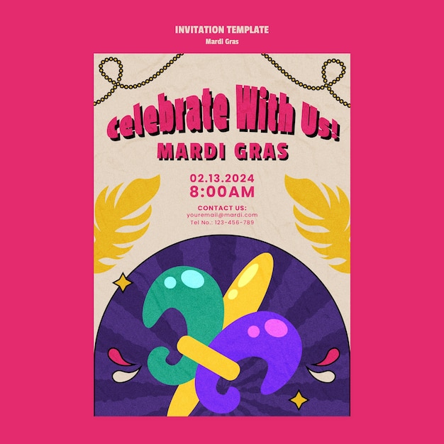 PSD gratuito plantilla de invitación para la celebración del mardi gras