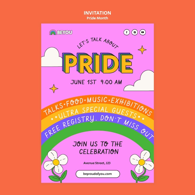 Plantilla de invitación de celebración del mes del orgullo