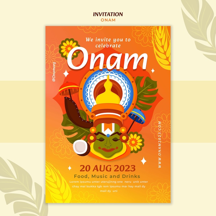 PSD gratuito plantilla de invitación de celebración onam de diseño plano