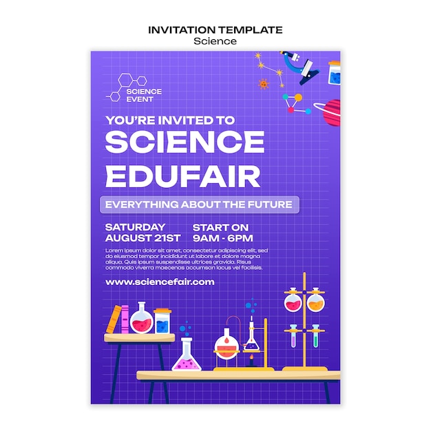 PSD gratuito plantilla de invitación para ciencia y experimentos.