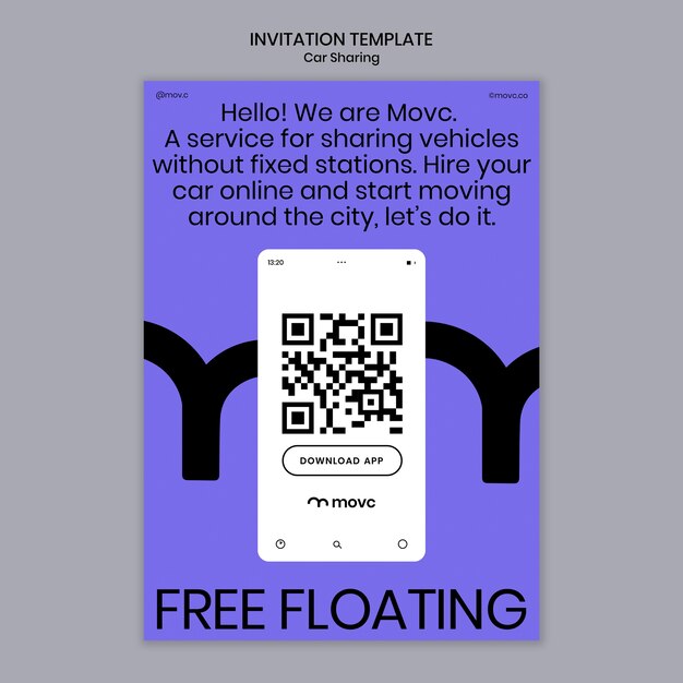 Plantilla de invitación para compartir coche en diseño plano