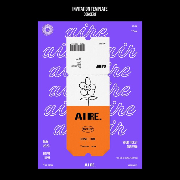 Plantilla de invitación de concierto de flores dibujadas a mano