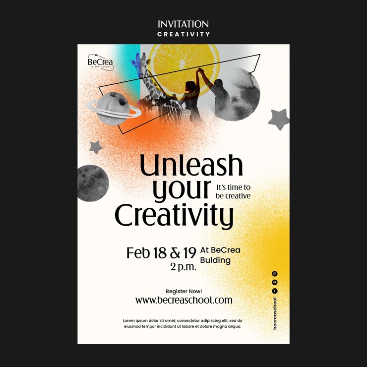 PSD gratuito plantilla de invitación para la creatividad.