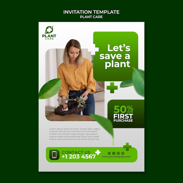 PSD gratuito plantilla de invitación para el cuidado de las plantas