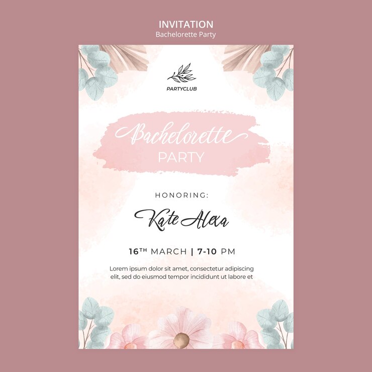 PSD gratuito plantilla de invitación de despedida de soltera con diseño floral de acuarela