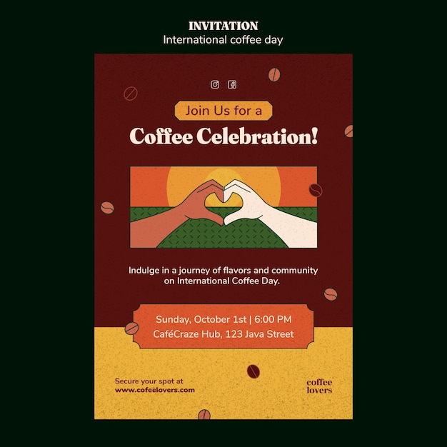 PSD gratuito plantilla de invitación del día internacional del café