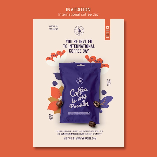 PSD gratuito plantilla de invitación del día internacional del café