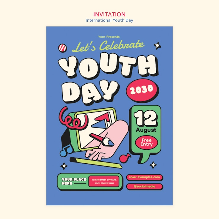 PSD gratuito plantilla de invitación del día internacional de la juventud