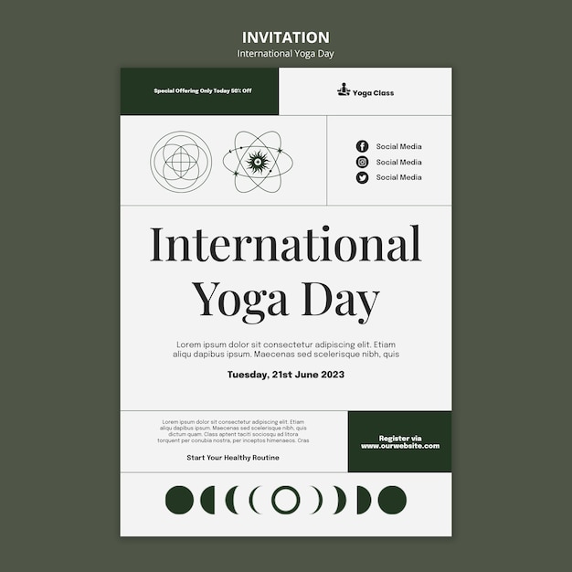 PSD gratuito plantilla de invitación del día internacional del yoga