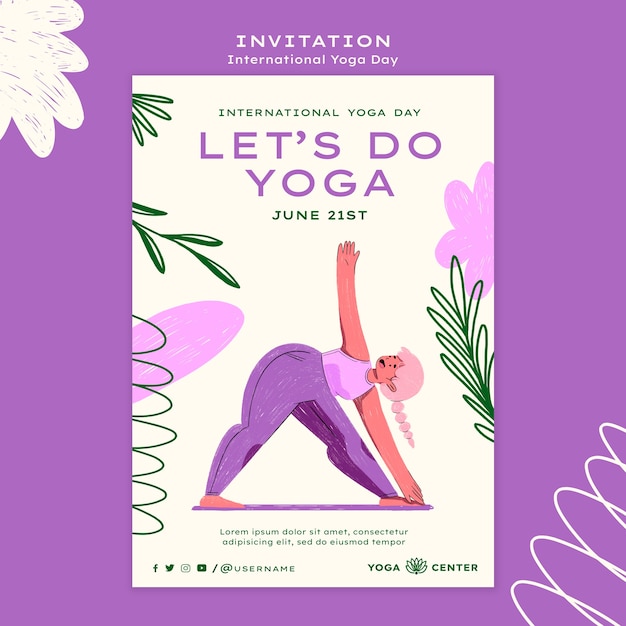 PSD gratuito plantilla de invitación del día internacional del yoga