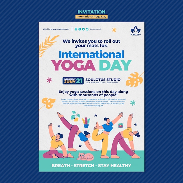 PSD gratuito plantilla de invitación del día internacional del yoga