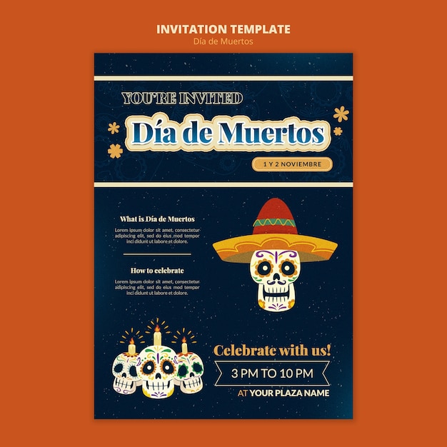 PSD gratuito plantilla de invitación de dia de muertos