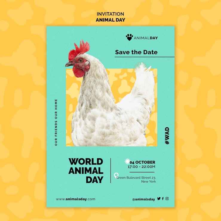PSD gratuito plantilla de invitación del día mundial de los animales de diseño plano