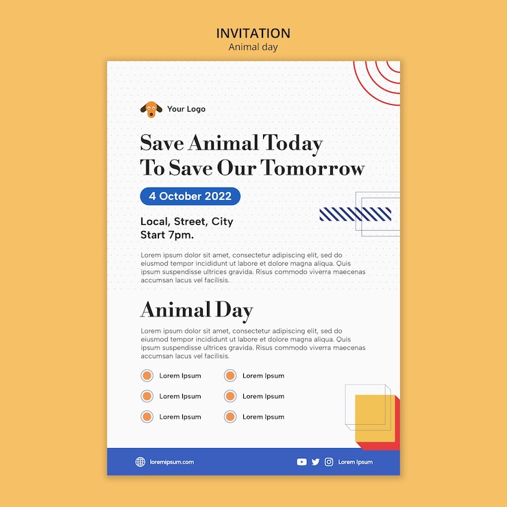 PSD gratuito plantilla de invitación del día mundial de los animales