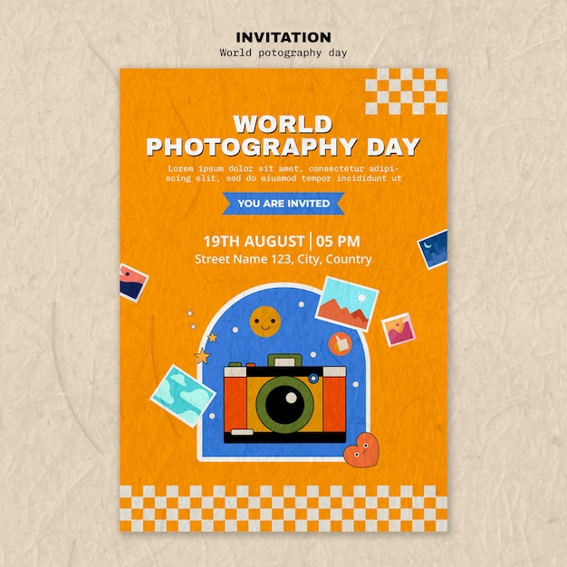 PSD gratuito plantilla de invitación del día mundial de la fotografía