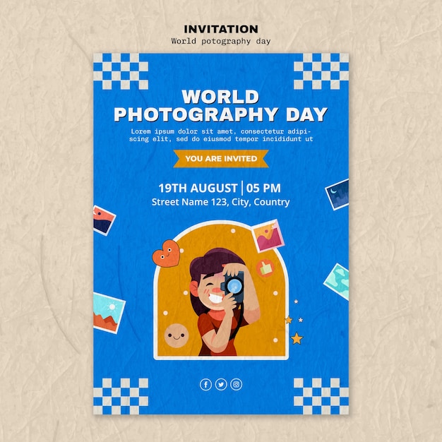 PSD gratuito plantilla de invitación del día mundial de la fotografía