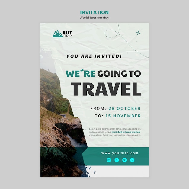 PSD gratuito plantilla de invitación para el día mundial del turismo