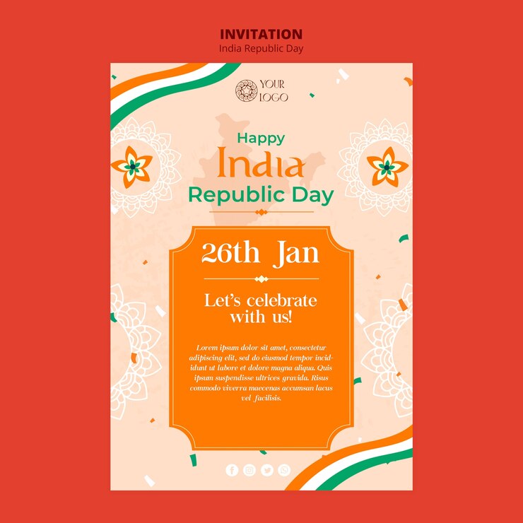 PSD gratuito plantilla de invitación del día de la república india