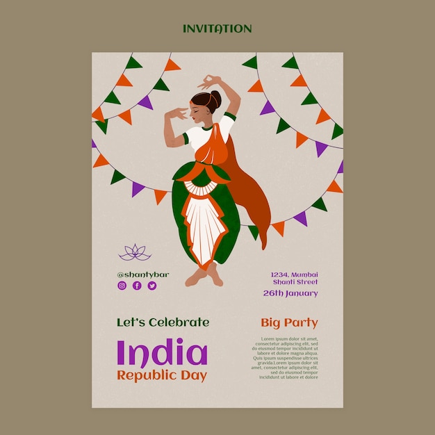 PSD gratuito plantilla de invitación del día de la república india