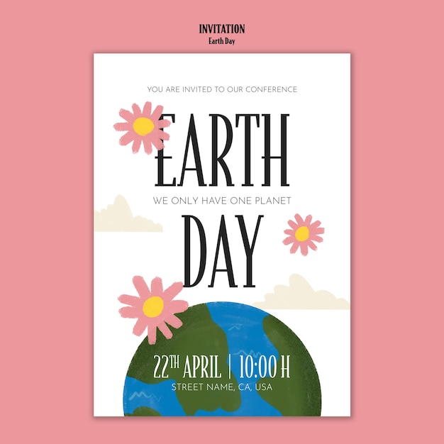 plantilla de invitación del día de la Tierra dibujada a mano