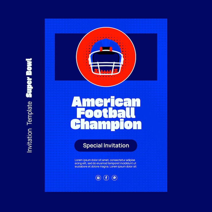 PSD gratuito plantilla de invitación de diseño plano para el super bowl