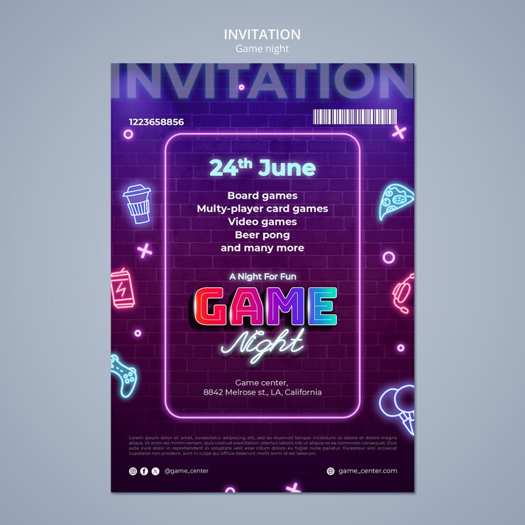 PSD gratuito plantilla de invitación para el entretenimiento de la noche de juegos