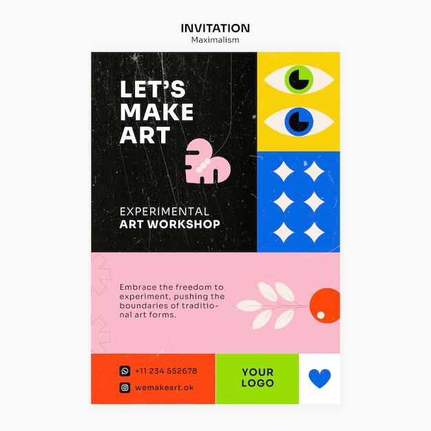 Plantilla de invitación de estilo maximalismo