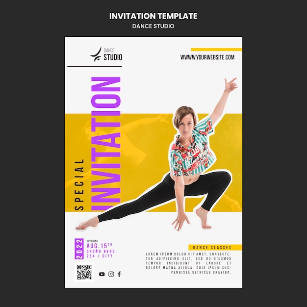 PSD gratuito plantilla de invitación de estudio de clase de baile