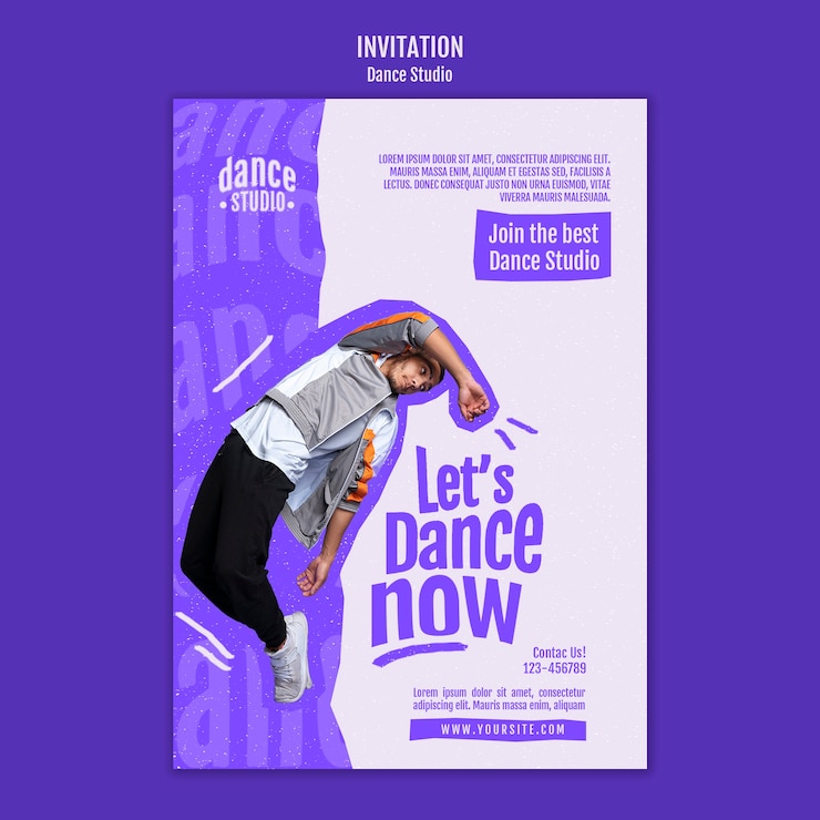 PSD gratuito plantilla de invitación de estudio de clase de baile